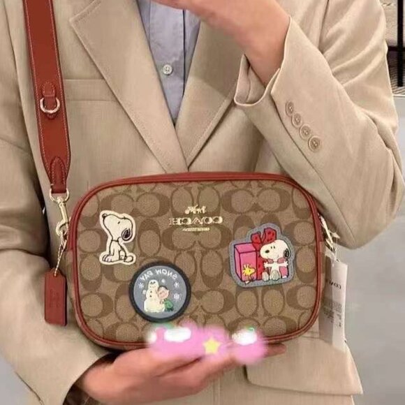Coach X Peanuts Jamie Camera Bag Signature Canvas Patches Crossbody ~NWT~ CF304 - Picture 6 of 6